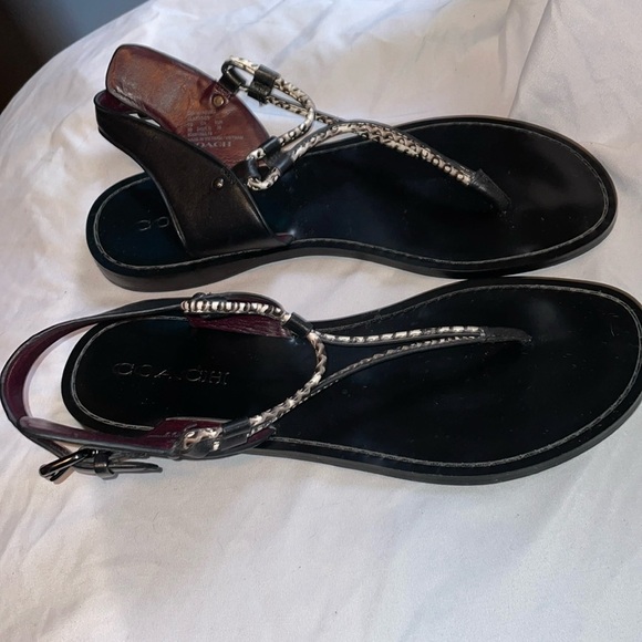 Coach Clarkson Leather Black White Snakeskin Print Thong Sandals size 9B - Picture 2 of 16